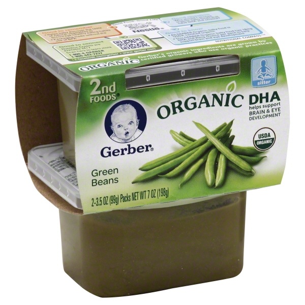 slide 1 of 5, Gerber 2nd Foods Organic Green Beans Baby Food, 2 ct; 4 oz