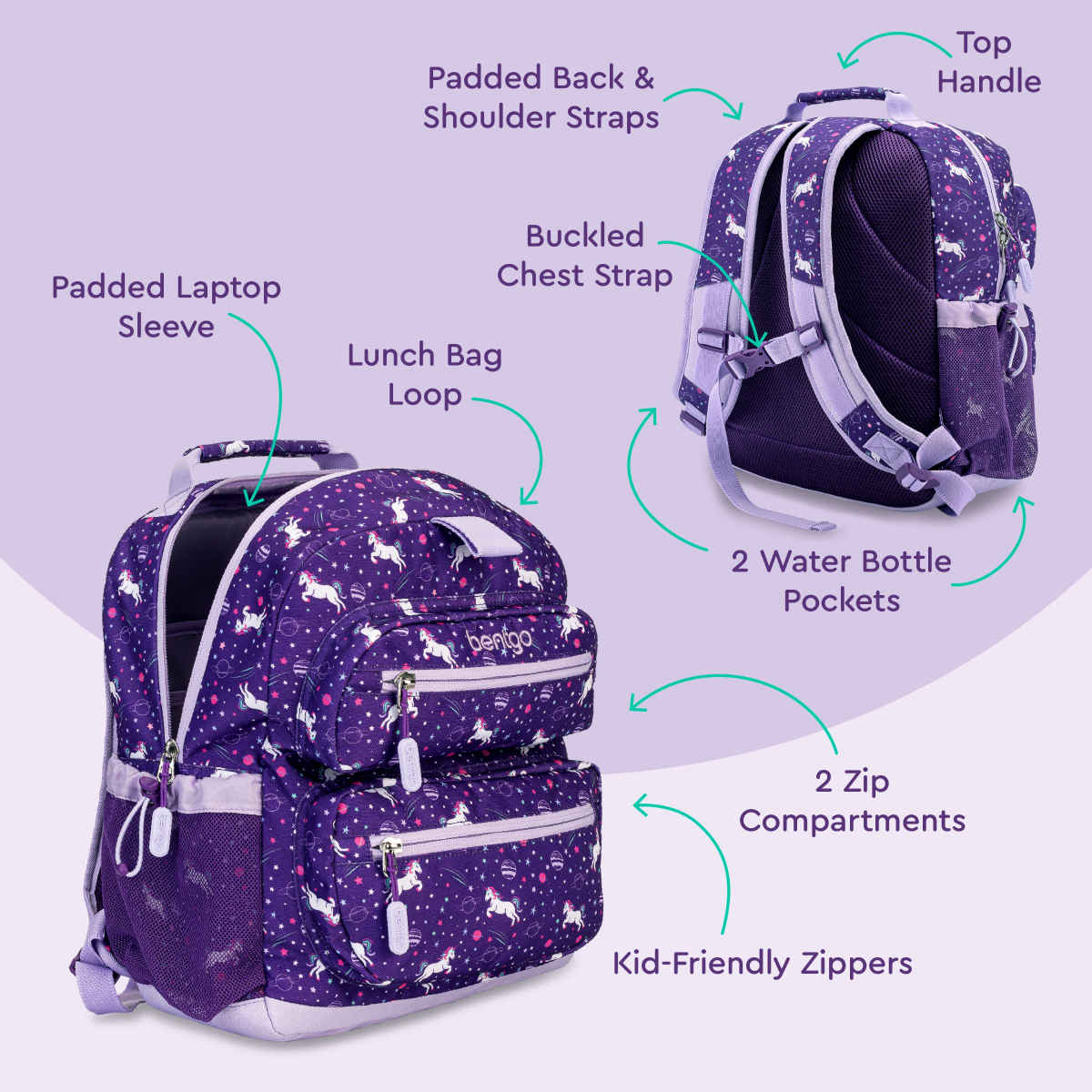 slide 4 of 4, Bentgo Kids School Backpack - Unicorn, 1 ct