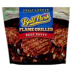 Ball Park Fully-Cooked Flame Grilled Original Beef Patties, 6 Count (Frozen)