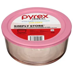 Pyrex Simply Store Round Glass Food Storage with Lid, 7 cups