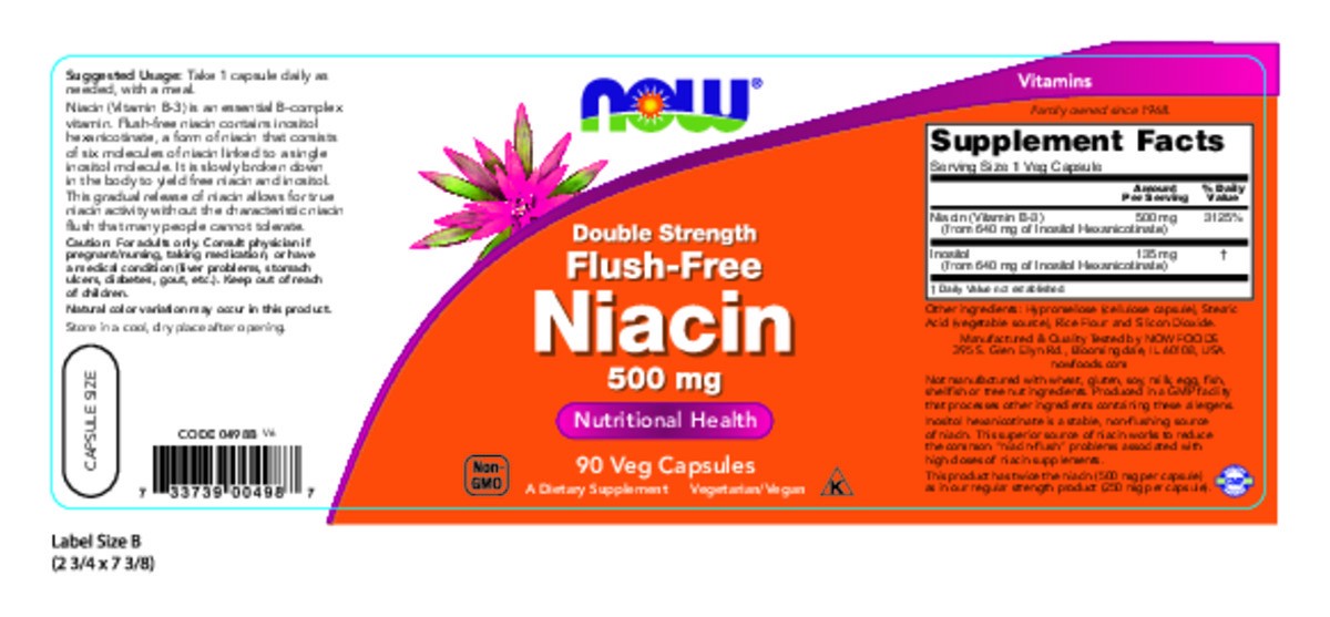 slide 8 of 8, NOW Niacin 500 mg, Double Strength Flush-Free - 90 Veg Capsules, 90 ct