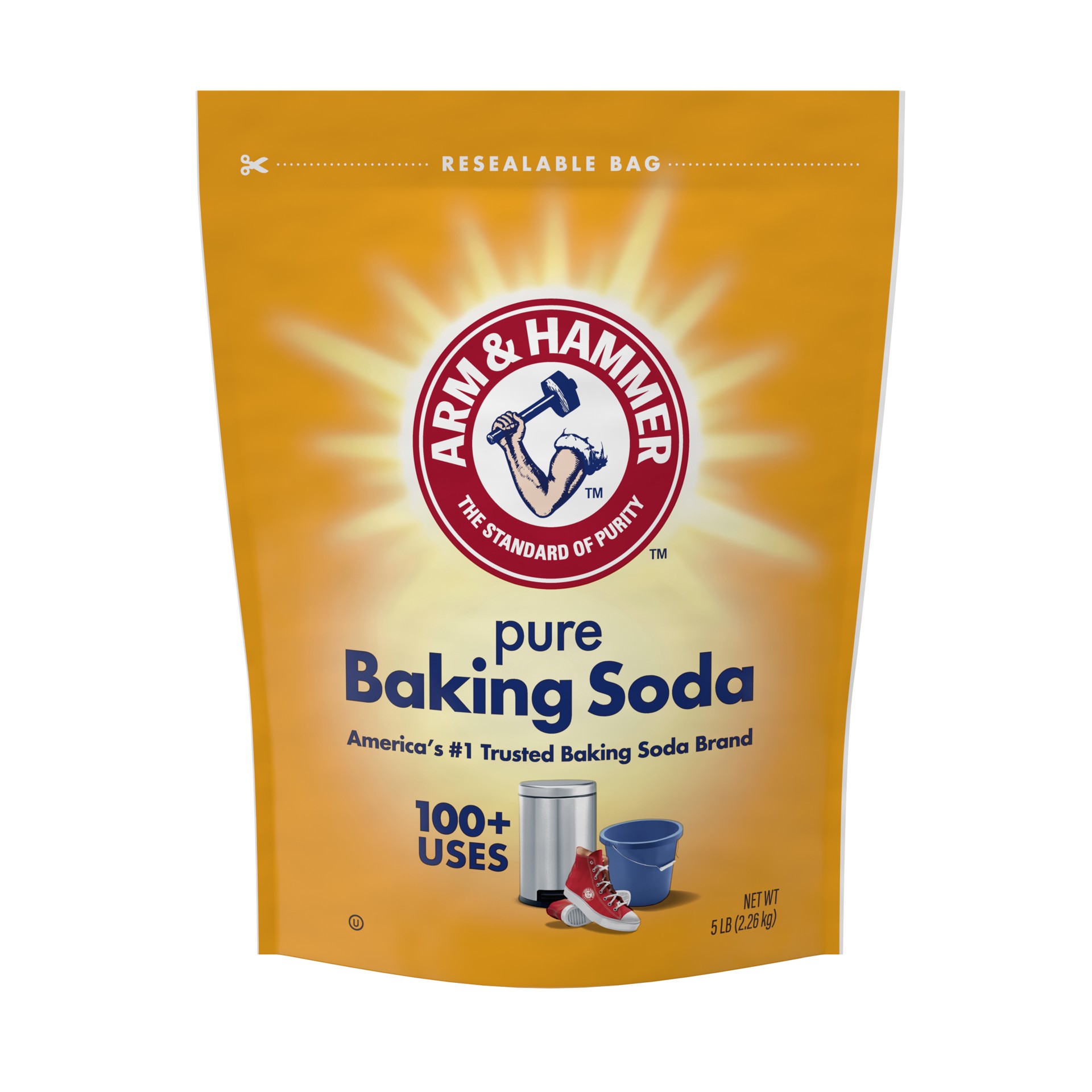 slide 1 of 6, ARM & HAMMER Pure Baking Soda, For Baking, Cleaning & Deodorizing, 5 lb Bag, 80 oz