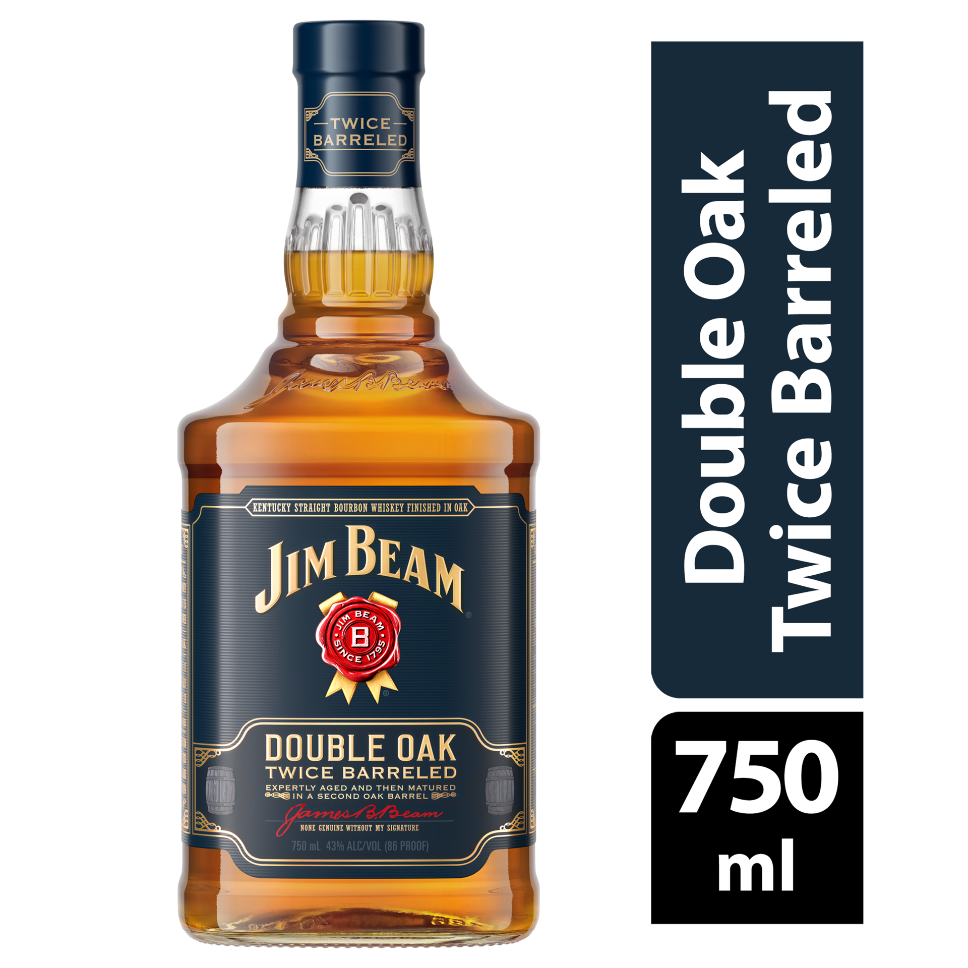 slide 1 of 3, Jim Beam Double Oak Twice Barreled Kentucky Straight Bourbon Whiskey 750 ml, 750 ml