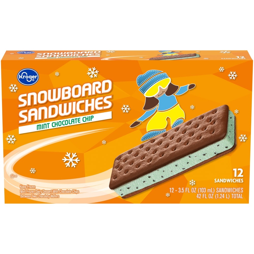 slide 1 of 1, Kroger Mint Chocolate Chip Snowboard Sandwiches, 42 fl oz