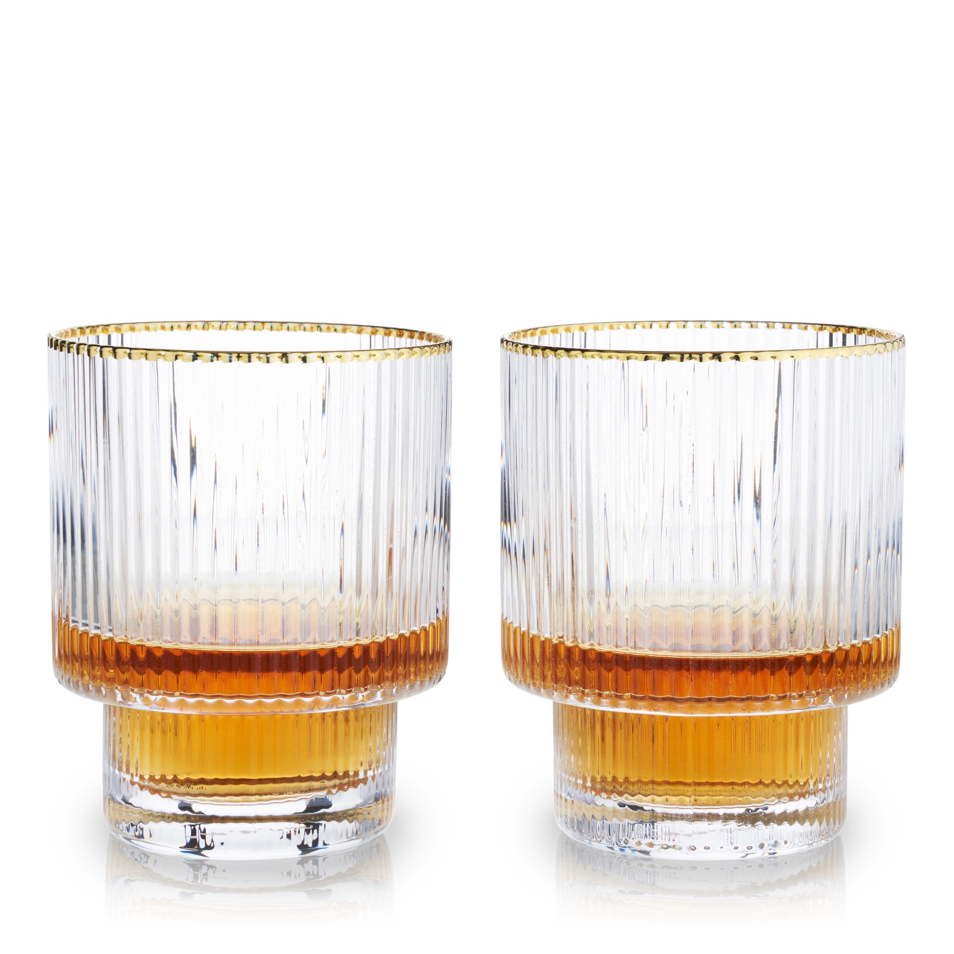 slide 1 of 5, Viski Meridian Tumbler, Gold Rimmed Cocktail Glass Set of 2, Lead-Free Crystal Barware, 12 oz Capacity, 2 ct
