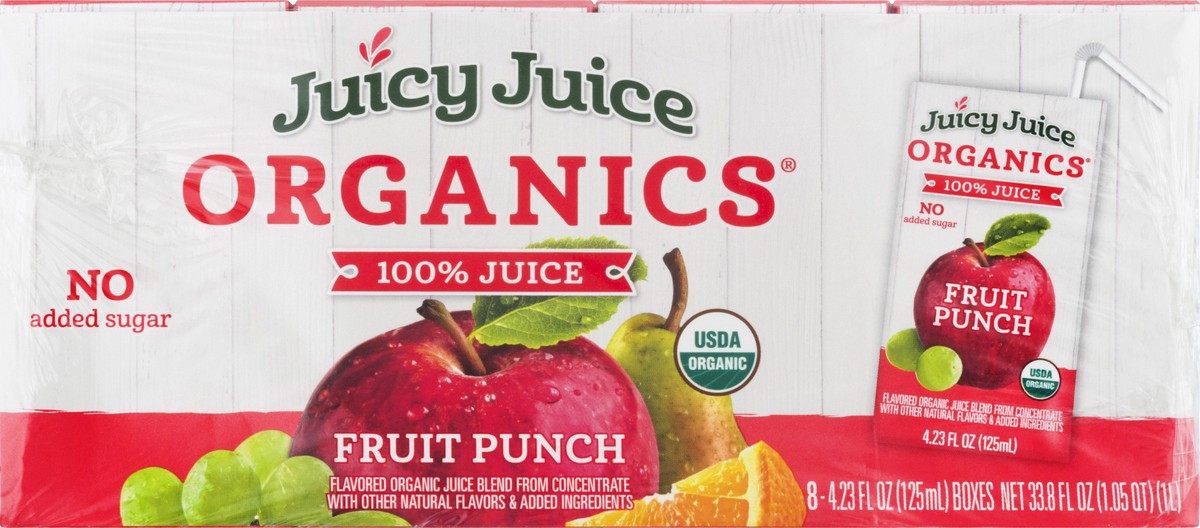 slide 8 of 13, Juicy Juice Organics 100% Juice, Fruit Punch, 8 Count, 4.23 FL OZ Juice Boxes, 4.23 fl oz