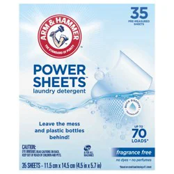 ARM & HAMMER Power Sheets Laundry Detergent, Fragrance Free 35 ct, up to 70 small loads