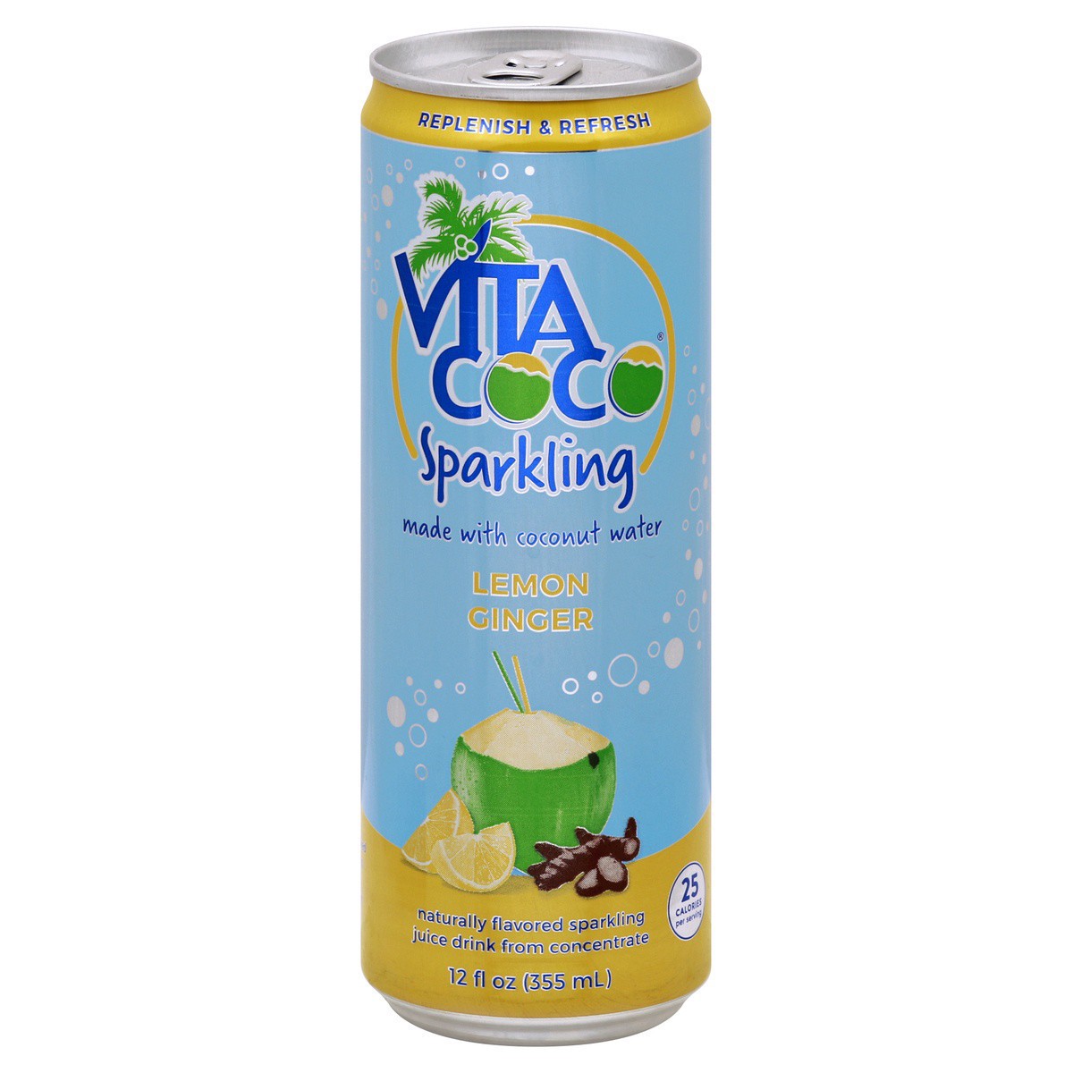 slide 1 of 8, Vita Coco Super Sparkling Coconut Water, Lemon Ginger, 12oz, 12 oz