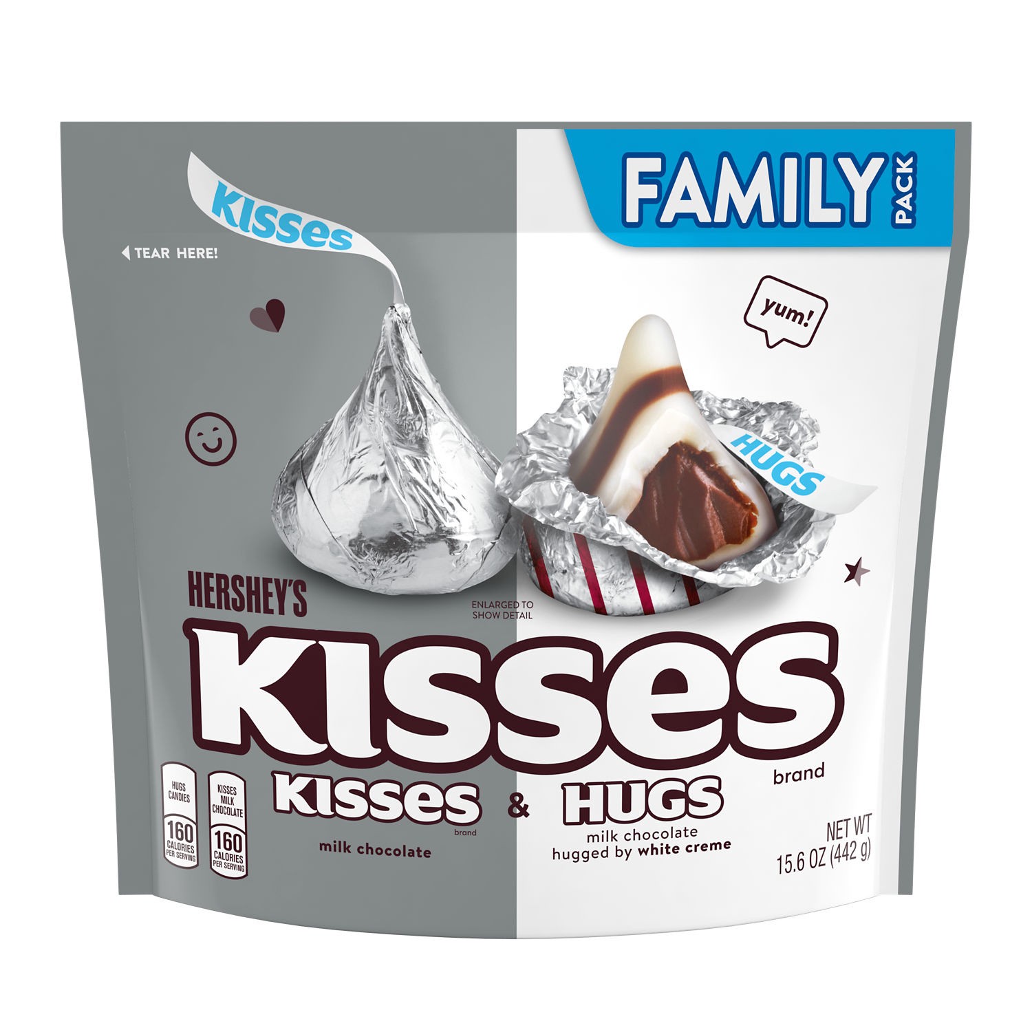 slide 1 of 6, Hershey's HUGS & KISSES Milk Chocolate and White Creme Candy Family Pack, 15.6 oz, 15.6 oz