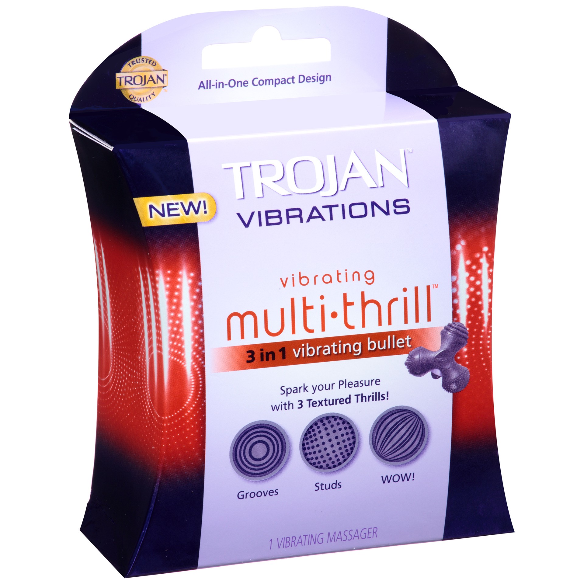 slide 2 of 3, Trojan Vibrations Multi-Thrill 3 in 1 Vibrating Bullet Massager, 1 ct