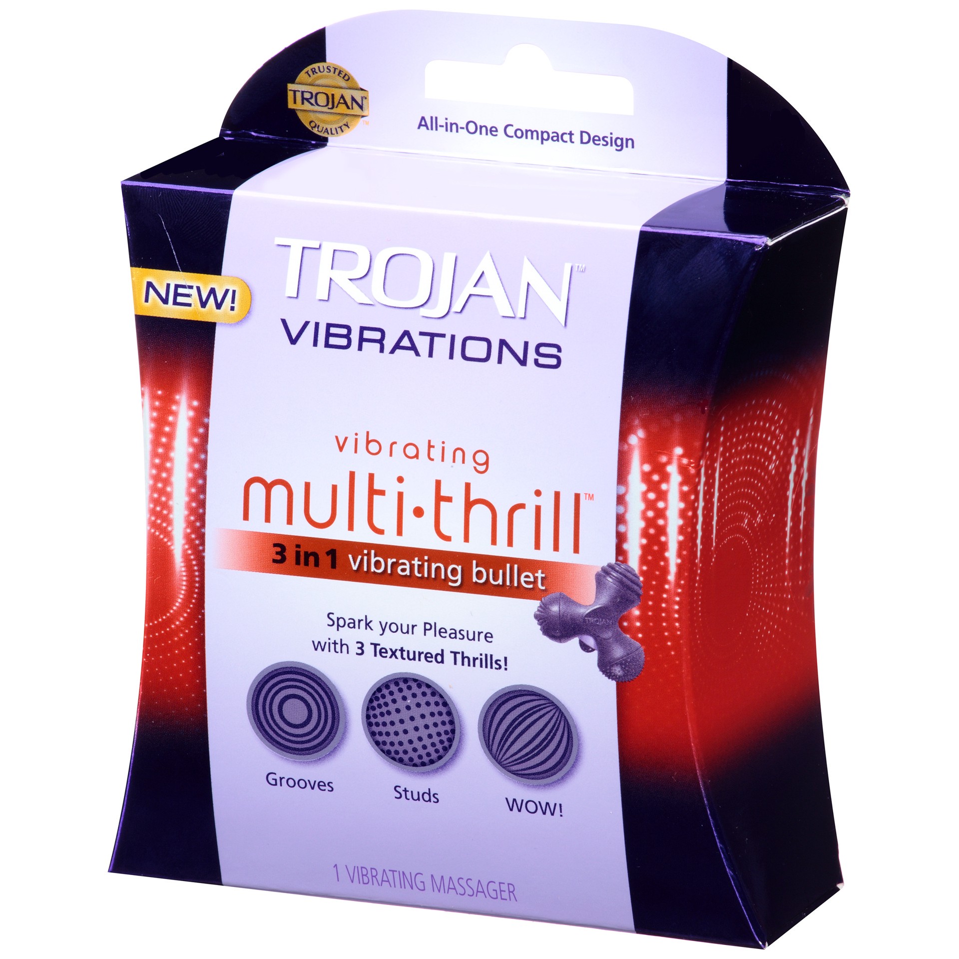 slide 3 of 3, Trojan Vibrations Multi-Thrill 3 in 1 Vibrating Bullet Massager, 1 ct