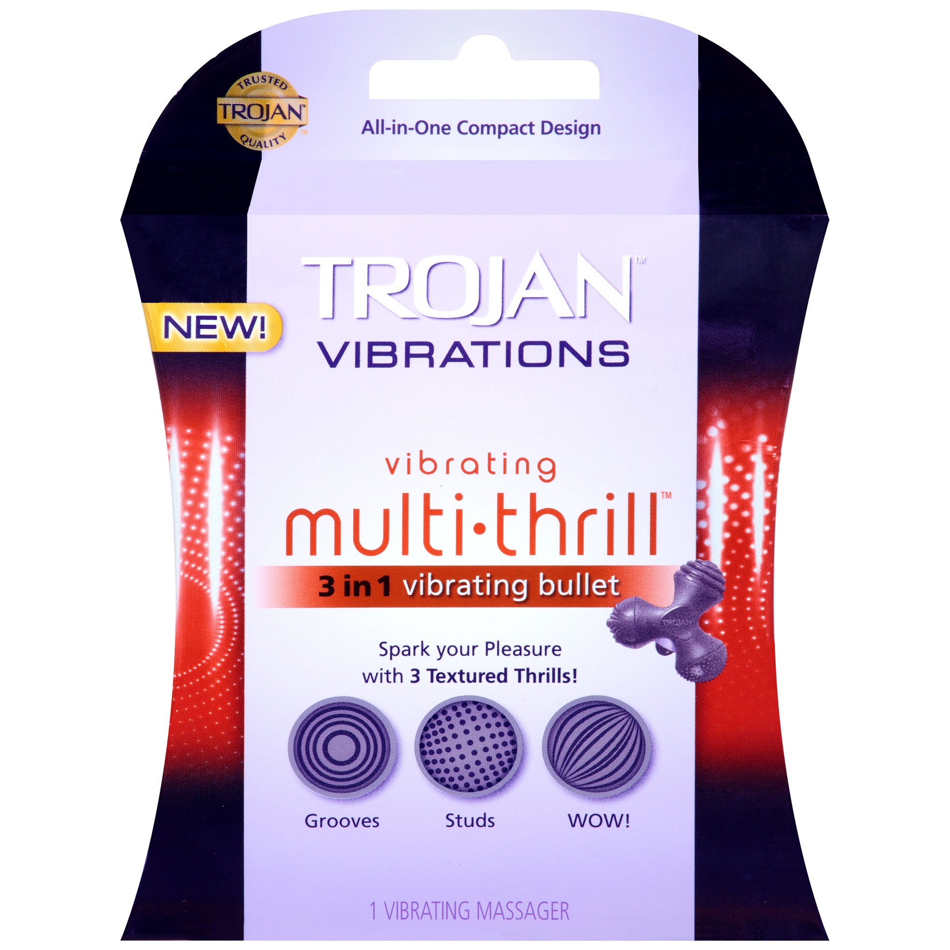 slide 1 of 3, Trojan Vibrations Multi-Thrill 3 in 1 Vibrating Bullet Massager, 1 ct