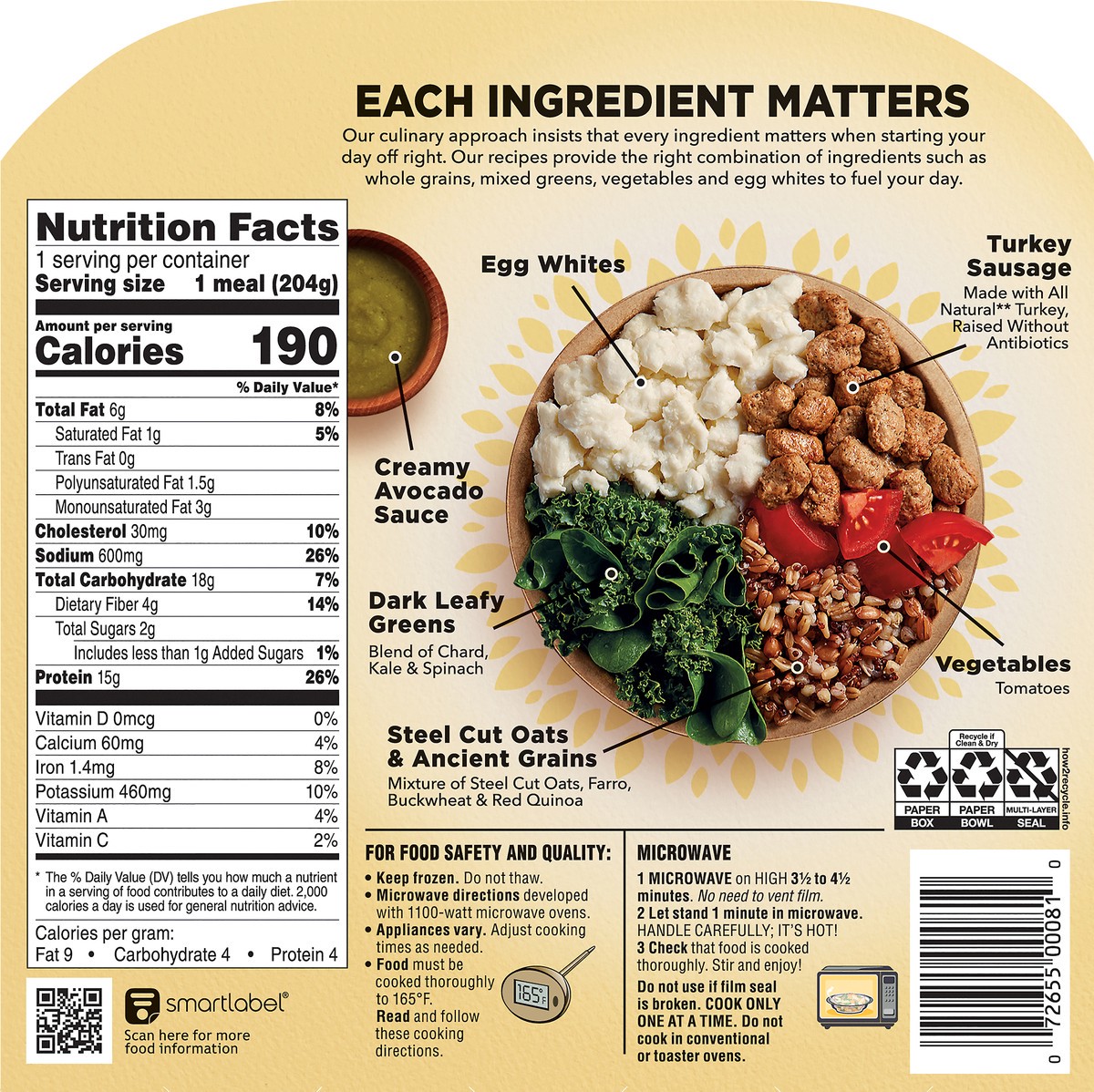 slide 11 of 12, Healthy Choice Power Bowls Morning Turkey Sausage & Egg White Scramble Turkey Sausage & Egg White Scramble 7.2 oz, 7.2 oz