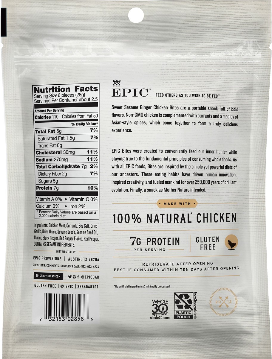 slide 4 of 10, Epic Sesame Ginger Chicken Jerky Bites, 2.5 oz