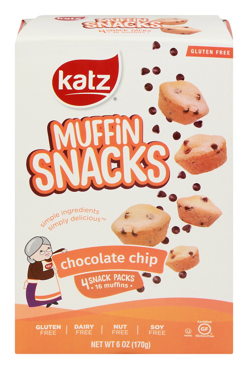 slide 1 of 1, Katz Gluten Free Chocolate Chip Muffin Snacks, 4 ct