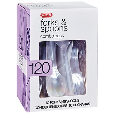 slide 1 of 1, H-E-B Full Size Combo Pack Forks & Spoons, 120 ct