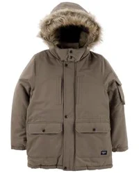 Oshkosh Baby Fleece-Lined Midweight Jacket with Faux Fur Tan 18M