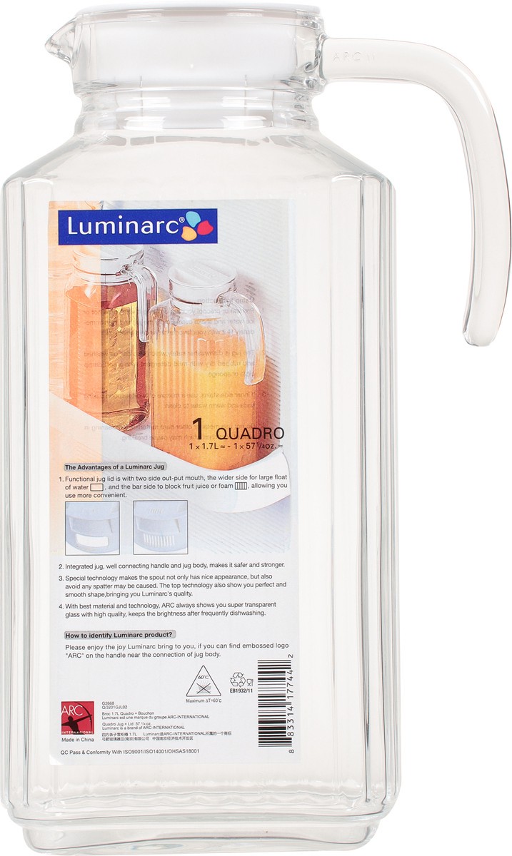 slide 4 of 9, Luminarc 57.25 Ounces Quadro Jug 1 ea, 57.25 oz