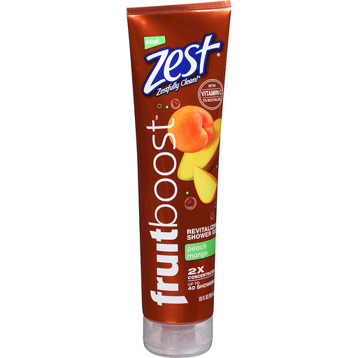 slide 2 of 7, Zest Fruitboost Peach Mango 2x Concentrated Revitalizing Shower Gel, 10 fl oz