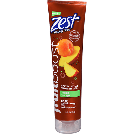 slide 3 of 7, Zest Fruitboost Peach Mango 2x Concentrated Revitalizing Shower Gel, 10 fl oz