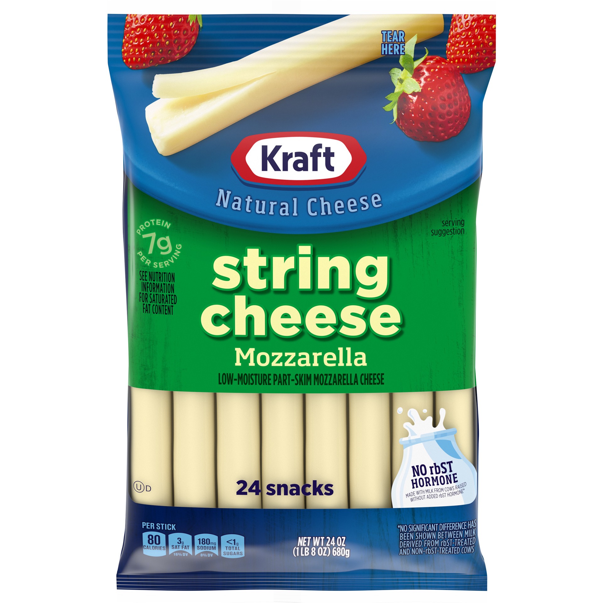 slide 1 of 8, Kraft String Cheese Mozzarella Cheese Snacks, 24 ct Sticks, 24 ct