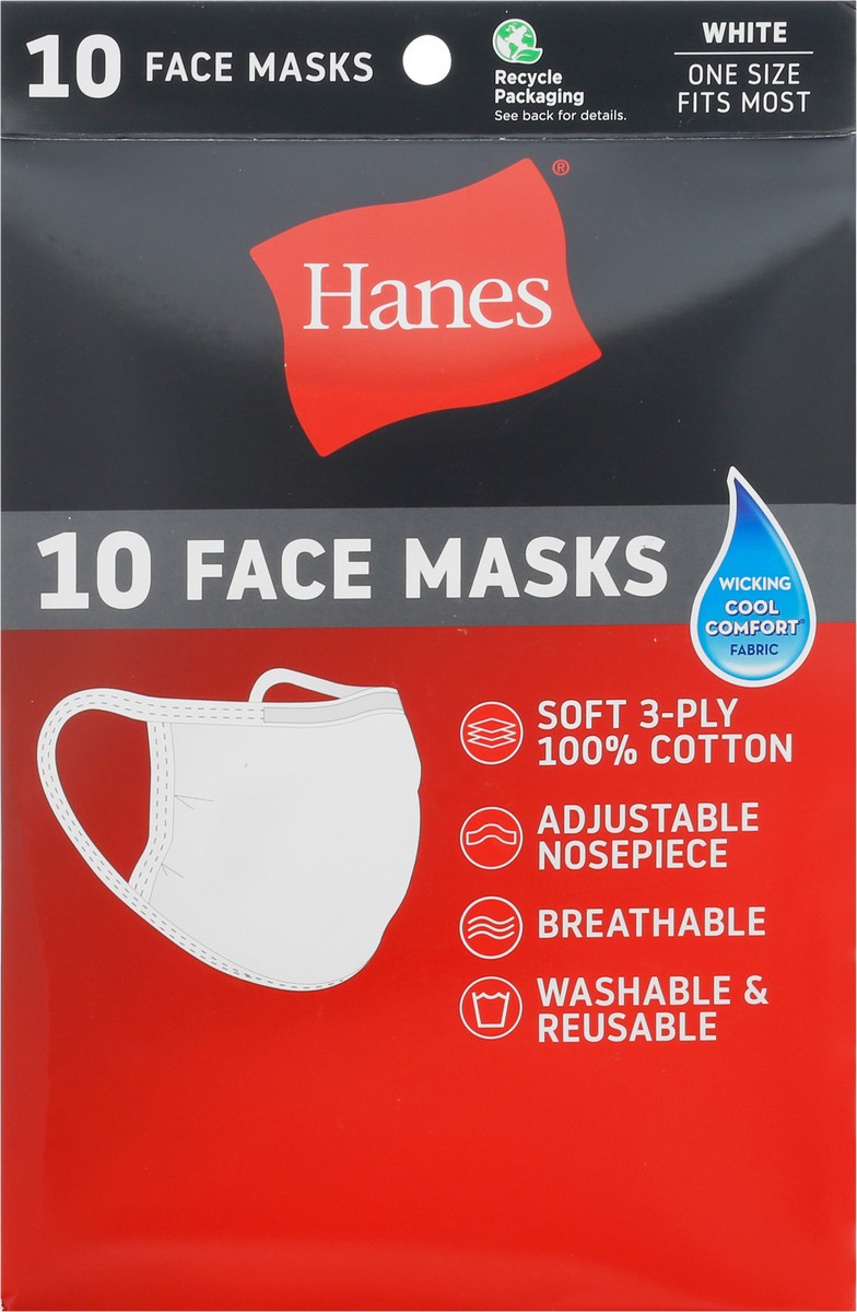 slide 2 of 10, Hanes One Size 3-Ply White Face Masks 10 ea, 10 ct