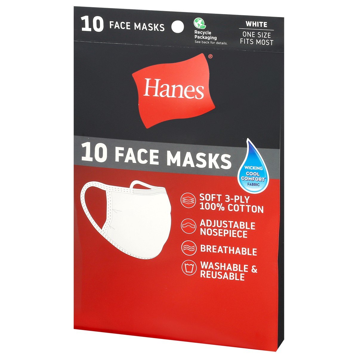 slide 3 of 10, Hanes One Size 3-Ply White Face Masks 10 ea, 10 ct