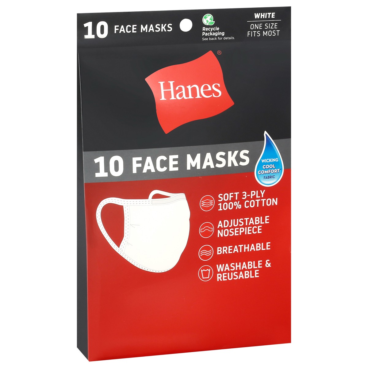 slide 6 of 10, Hanes One Size 3-Ply White Face Masks 10 ea, 10 ct