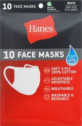 Hanes One Size 3-Ply White Face Masks 10 ea