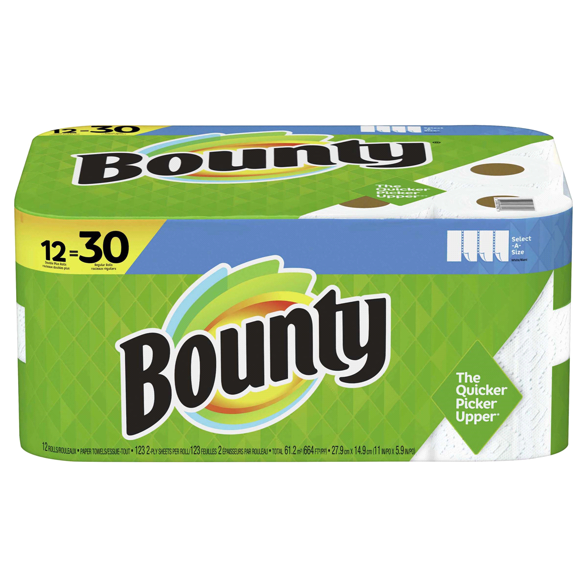 slide 1 of 1, Bounty Paper Towels, Select A Size Double Plus, White, 12 ct