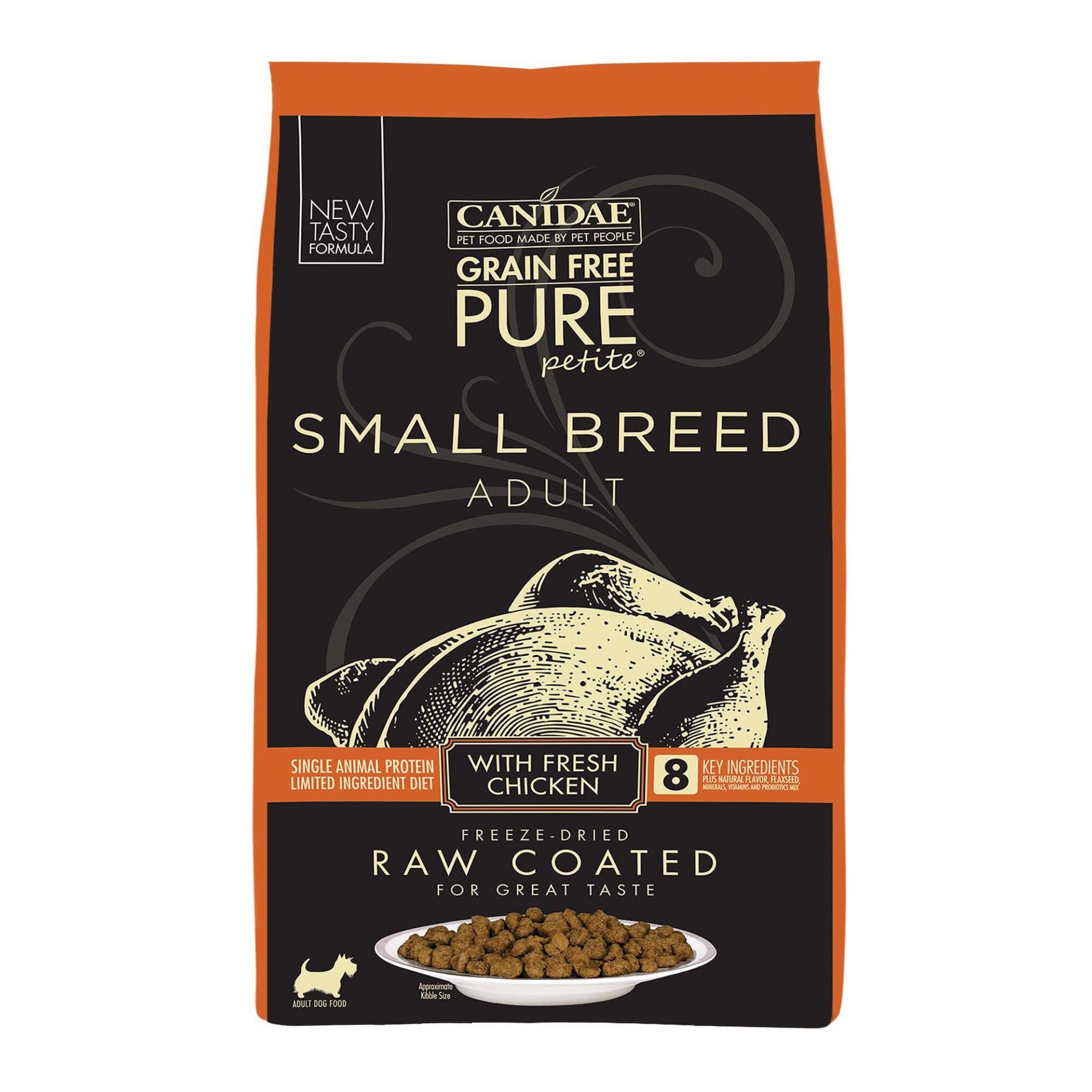 slide 1 of 1, CANIDAE Grain Free PURE Petite Small Breed Dry Dog Food Raw Coated Formula with Chicken, 10 lb