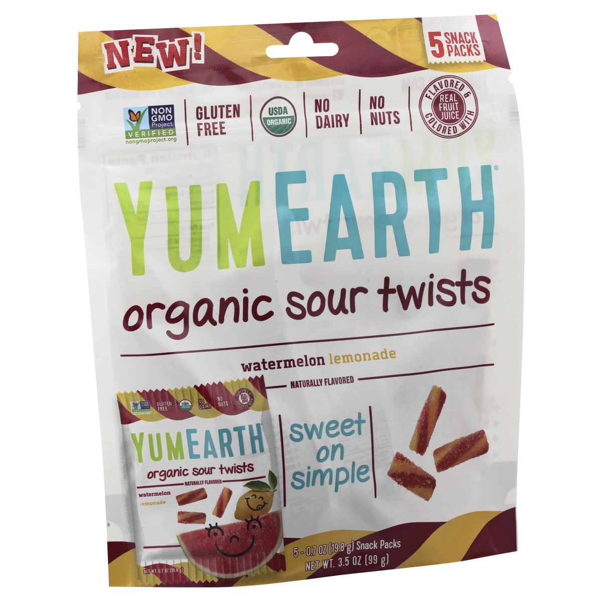 slide 4 of 10, YumEarth Organic Sour Twists Watermelon Lemonade, 5 ct; 0.7 oz