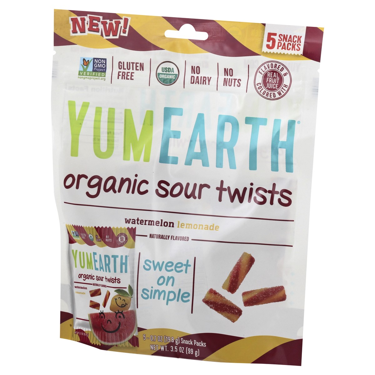 slide 3 of 10, YumEarth Organic Sour Twists Watermelon Lemonade, 5 ct; 0.7 oz