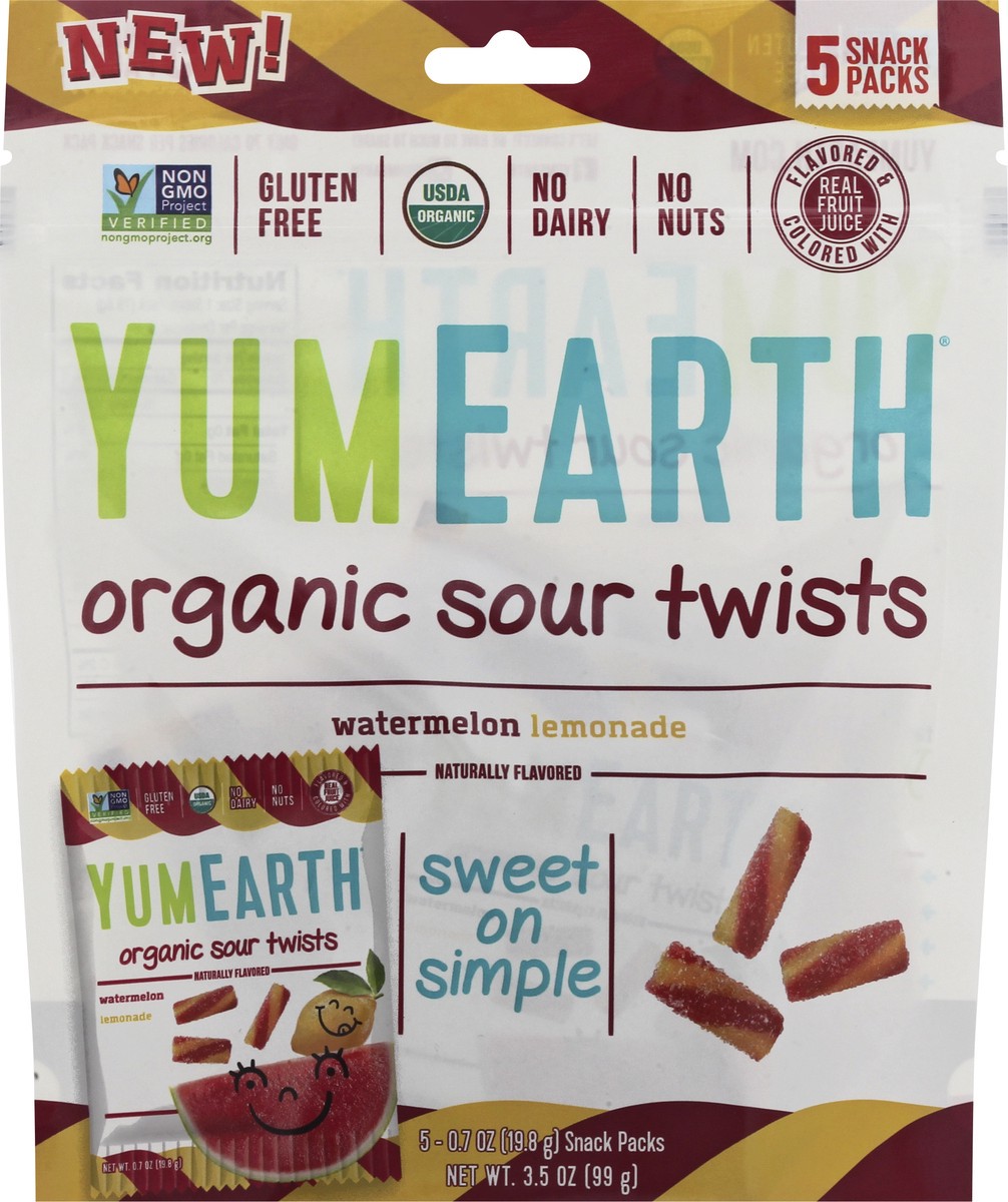 slide 8 of 10, YumEarth Organic Sour Twists Watermelon Lemonade, 5 ct; 0.7 oz