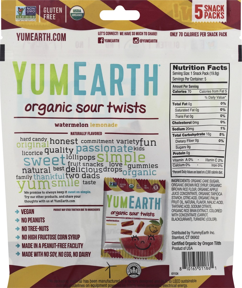 slide 10 of 10, YumEarth Organic Sour Twists Watermelon Lemonade, 5 ct; 0.7 oz