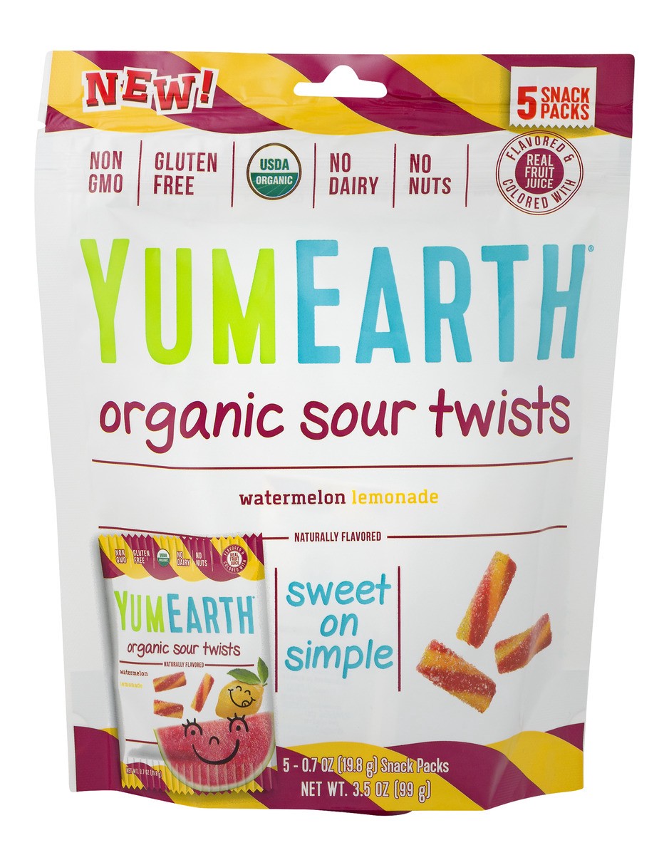 slide 1 of 10, YumEarth Organic Sour Twists Watermelon Lemonade, 5 ct; 0.7 oz