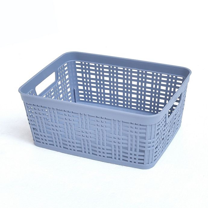 slide 1 of 2, Simply Essential Small Plastic Wicker Storage Basket - Tempest Blue, 1 ct