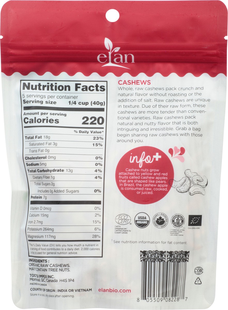 slide 6 of 12, Elan Raw Cashews, 6.5 oz