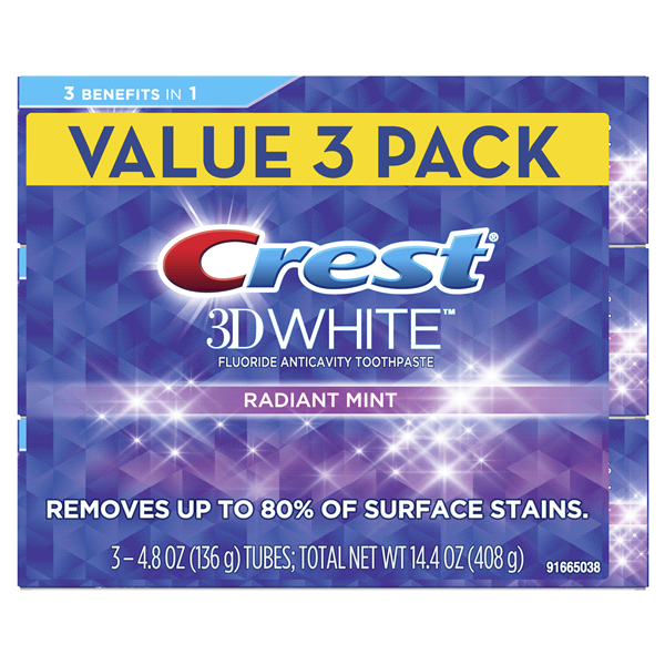 slide 1 of 1, Crest 3D White Whitening Radiant Mint Toothpaste, 3 ct