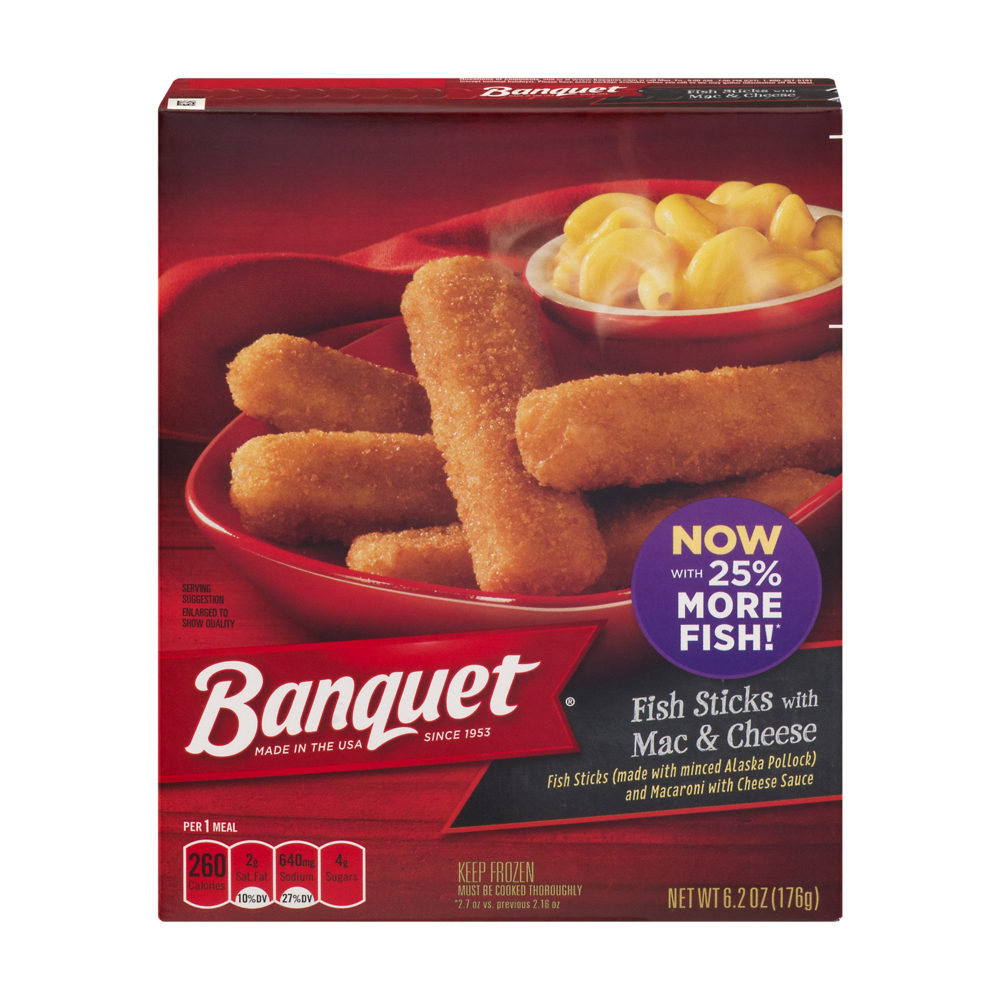 slide 1 of 1, Banquet Fish Sticks with Mac & Cheese, 6.2 oz