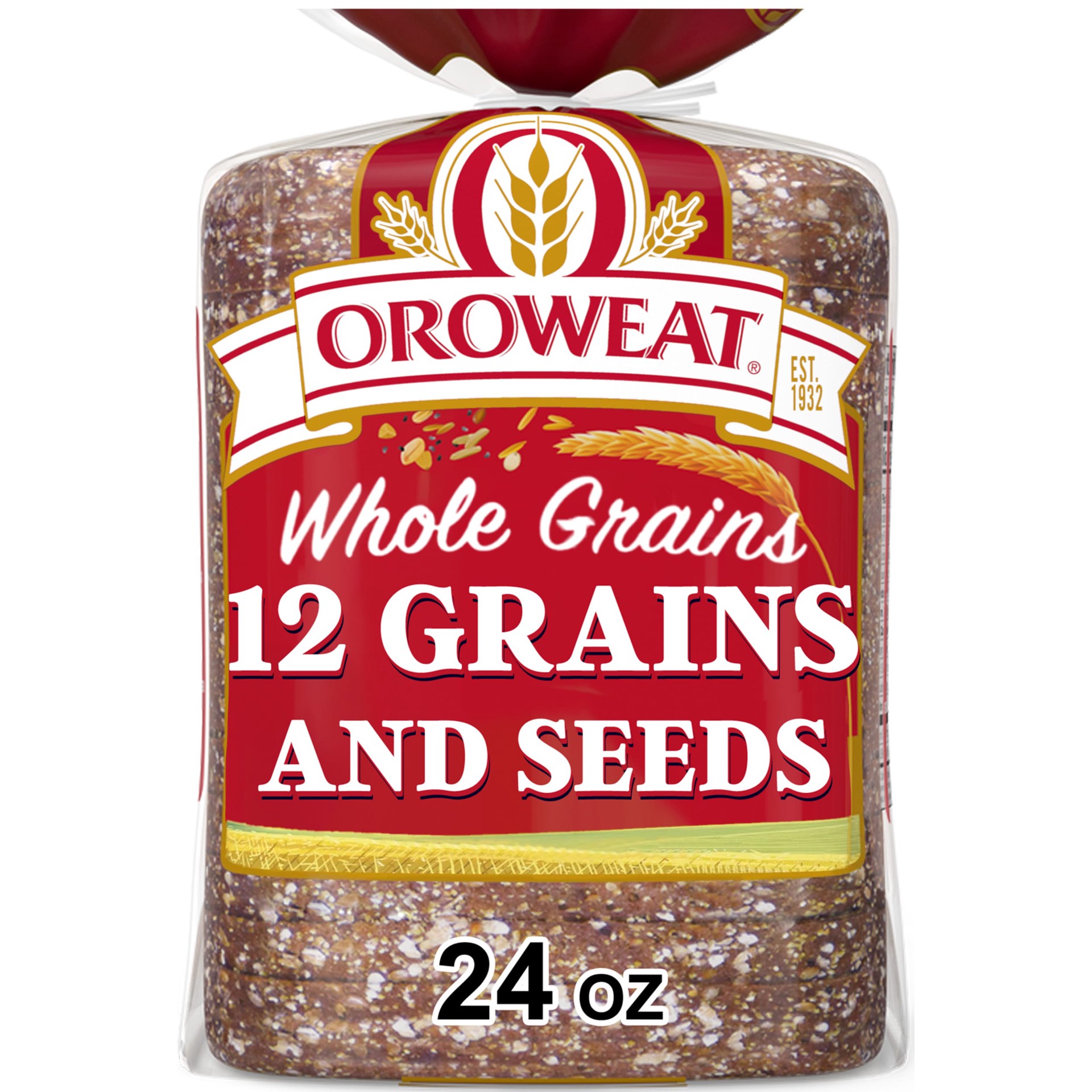 slide 1 of 9, Oroweat Whole Grains 12 Grains and Seeds Bread, 24 oz, Multigrain Bread, Bag, 24 oz