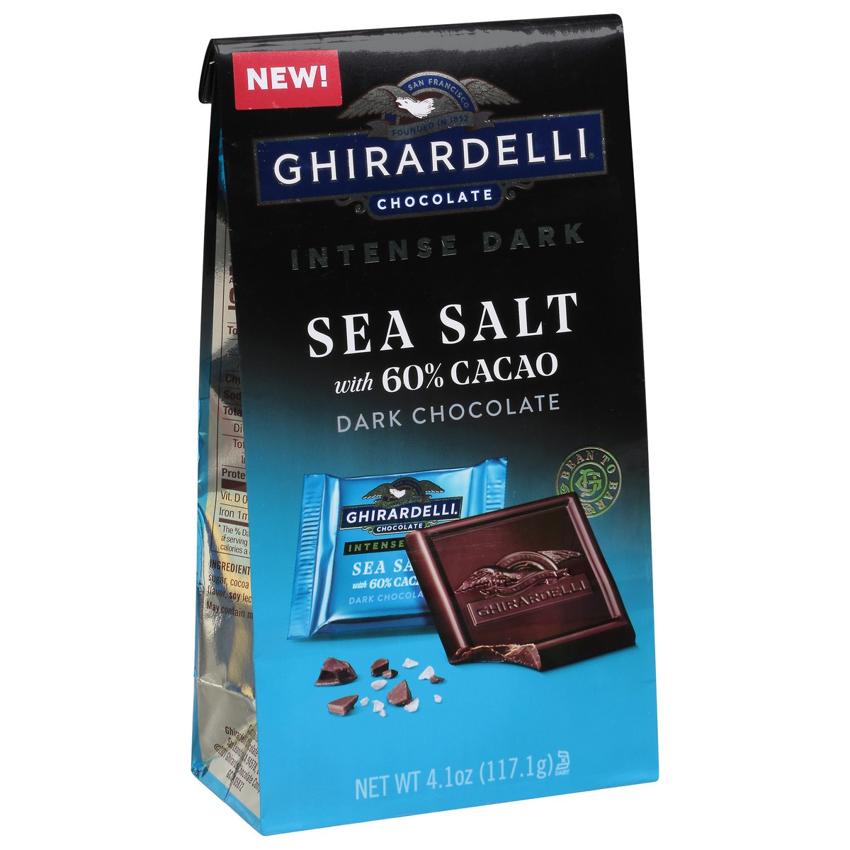 slide 3 of 9, GHIRARDELLI Intense Dark Chocolate Squares, Sea Salt 60% Cacao, 4.1 Oz Bag, 4.1 oz