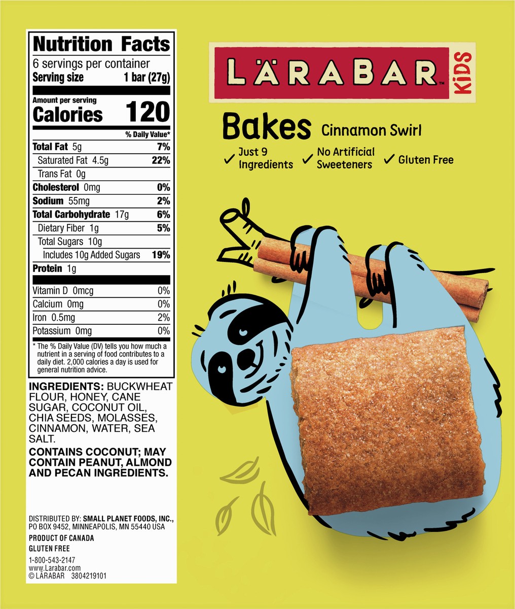 slide 5 of 9, LÄRABAR Kid Gluten Free Bar Chocolate Chip Cookie, 6 Bars, 5.76 oz, 6 ct