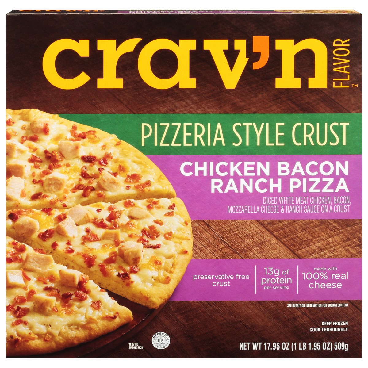 slide 1 of 10, Crav'n Flavor Chicken Bacon Ranch Pizzeria Style Pizza, 17.95 oz