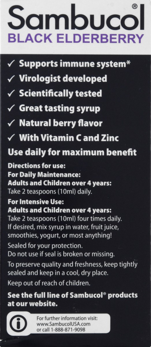slide 6 of 9, Sambucol Syrup Black Elderberry Advanced Immune 4 fl oz, 4 oz