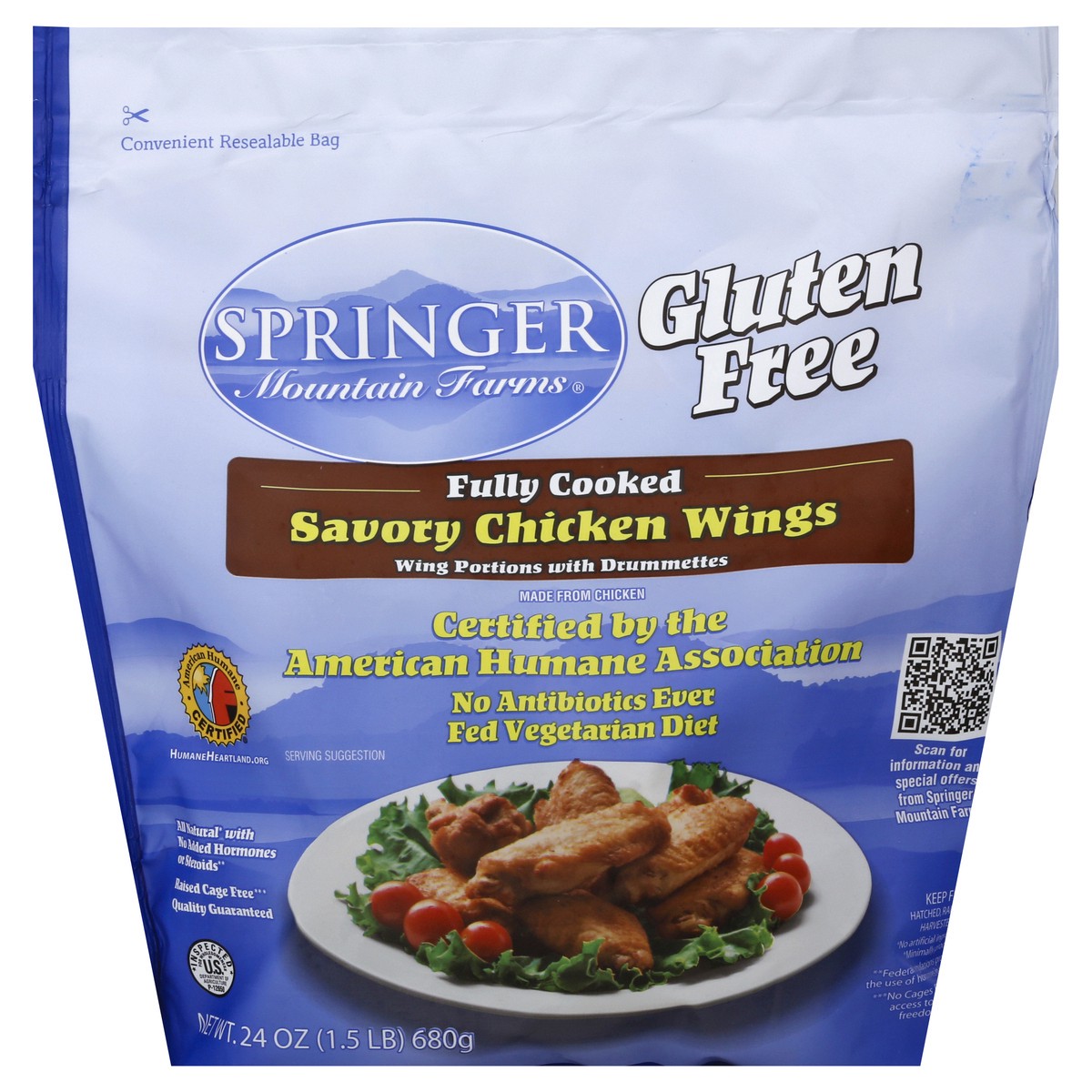 slide 5 of 8, Springer Mountain Farms Gluten Free Savory Chicken Wings 24 oz, 1.5 lb