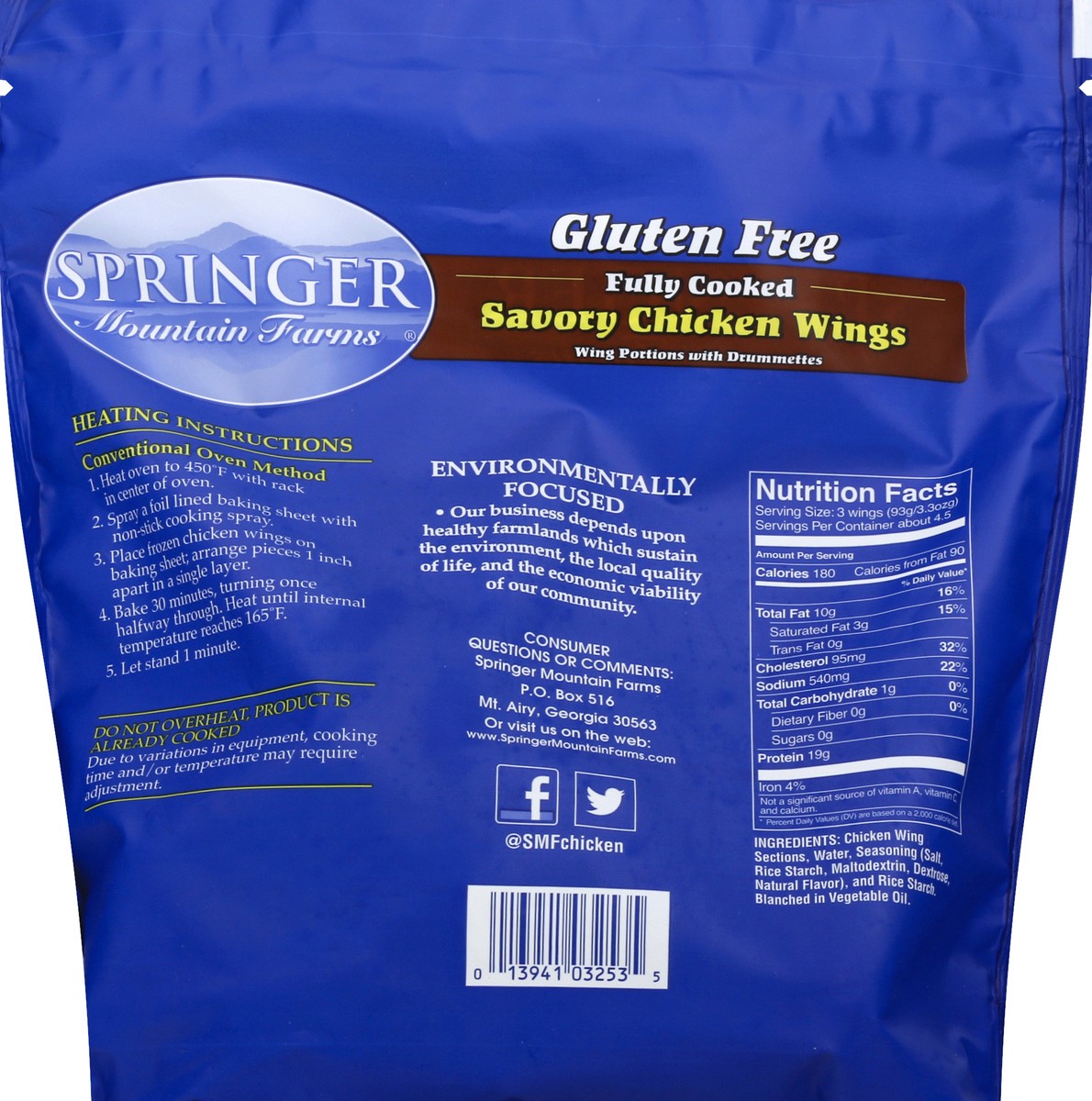 slide 2 of 8, Springer Mountain Farms Gluten Free Savory Chicken Wings 24 oz, 1.5 lb
