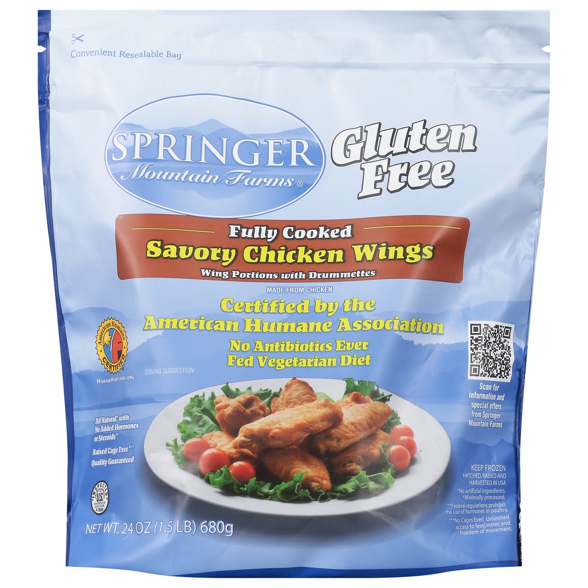 slide 1 of 8, Springer Mountain Farms Gluten Free Savory Chicken Wings 24 oz, 1.5 lb