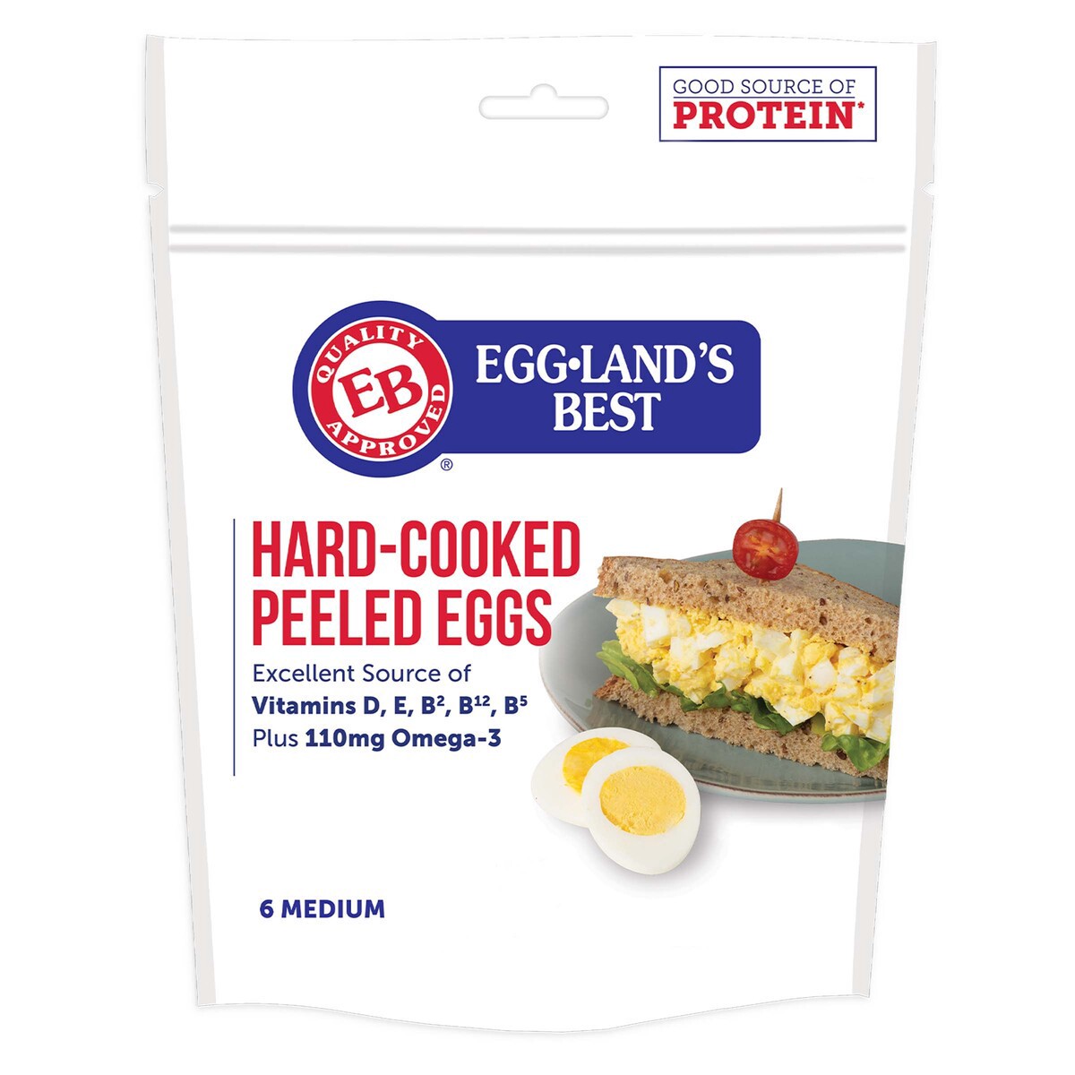 slide 1 of 9, Eggland's Best Hard Cooked Eggs, Medium White, 6 count, 6 ct
