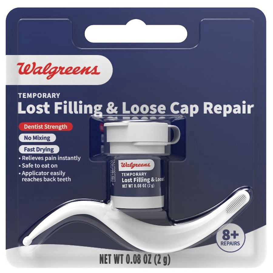 slide 1 of 2, Walgreens Temporary Lost Filling & Loose Cap Repair, 0.08 oz